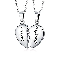 Bling Jewelry Personalized BFF Mother Daughter Breakable Split 2 pcs Set Broken Heart Break Apart Puzzle Pendant Necklace Women For Mom Silver Tone Stainless Steel