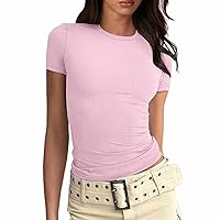 Women Casual Basic Going Out Crop Tops Slim Fitted Short Sleeve Scoop Neck Tight T Shirts Skinny Y2K Top 2024 Fashion