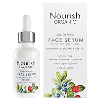 Nourish Organic Face Serum, Bilberry & Arctic Berries – Age Defense Formula with Vitamin C and Vitamin A, 0.7 Oz + Washable Cotton Round