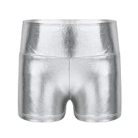 CHICTRY Kids Girls Metallic Shiny Stretch High Waisted Athletic Booty Dance Shorts