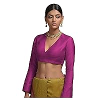 Women's Readymade Banglori Silk Wine Blouse For Sarees Indian Bollywood Designer Padded Stitched Choli Crop Top