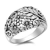 Oxidized Karen's Flower Leaf Filigree Ring .925 Sterling Silver Band Sizes 5-12