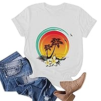 YUAEEEN Sunflower Graphic Shirt for Women Short Sleeve Summer Casual Tops Cute Flower Print Holiday Tee Shirt for Teen Girls