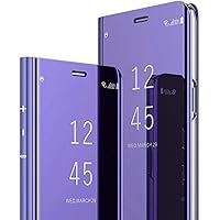 Omorro Case for Galaxy S23 Ultra Luxury Clear View Electroplate Mirror Makeup Design Flip Wallet 360 Full Body Built-in Screen Protection Slim Hard Mirror Kickstand Cover Purple Blue