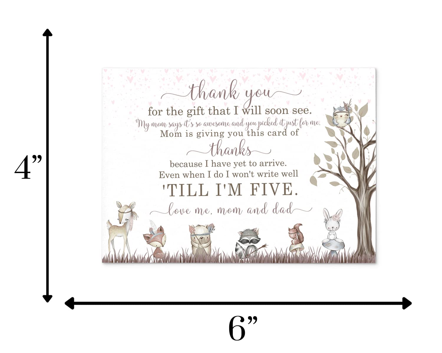 Girls Woodland Baby Shower Thank You Cards and Envelopes (15 Pack) Girls Notecards with Message from Babies – Rustic Floral Pink Boho Stationery Set 4x6