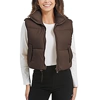 Flygo Cropped Puffer Vest for Women Winter Lightweight Crop Puffy Vest Jacket Zip up Warm Gilet(Brown-L)