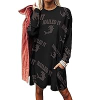 Hammerhead Shark Nailed It Women's Sweatshirt Dress Long Sleeve Crewneck Pullover Tops Sweater Dress with Pockets