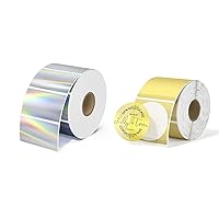 MUNBYN Holographic Silver Circle Thermal Sticker Labels 2 Inch and 2 Inch Gold Transparent Thermal Labels