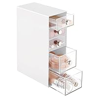 Plastic 5-Drawer Organizer for Cosmetic Storage - 5-Tier Storage Makeup Organizer - Stackable Organization with Pull-Out Drawers for Bathroom, Vanity, or Desk - Lumiere Collection, White/Clear