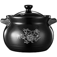 Kitchen Pot Ceramic Heat-Resistant 5L Casseroleclay Casserole Pot-Black，with Cover，High Temperature Resistance