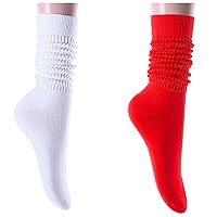 Zmart Socks for Women Girls, Tall Long High Tube Boot Socks White Red