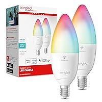 Smart Light Bulbs, LED Candelabra Bulbs E12 Base, Smart Bulbs That Work with Alexa Google, Dimmable, 5W (40W Equivalent) 450LM, No Hub Required, Only 2.4GHz WiFi Support, 2 Pack