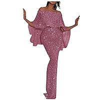 Party Dresses for Women 2023 Fashion Sexy Off Shoulder Slim Fit Sequin Wrap Hip Split Party Dress New Years Eve Dress