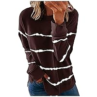 Women Fall Long Sleeve Shirts Round Neck Blouse Printed Pullover Casual Sweatshirts Loose Sweater Tops Trendy Shirt