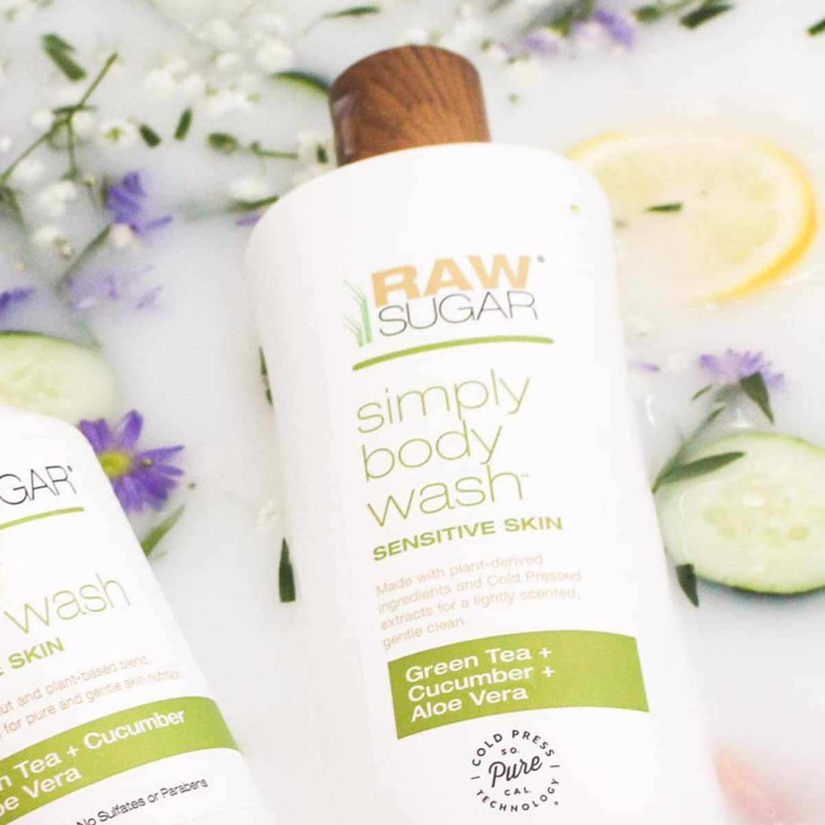 RAW SUGAR Simply Body Wash for Sensitive Skin - Moisturizing, Nutrient-Rich Gentle Bath & Shower Gel, Formulated without Sulfates and Parabens & Vegan (Pack of 3)