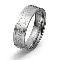 7mm Titanium Ring for Couples Polish Carved Tribal Pattern Comfort Fit SZ 5-12 Plus Engraving Service