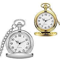 Set of 2 Classic Pocket Watch with Chain for Men and Women