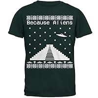 Because Aliens Pyramid Ugly Xmas Sweater Forest Adult T-Shirt - Small