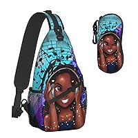 sling bag for women crossbody chest bags Sling Backpack Travel Hiking Daypack for Women Men Shoulder Bag for Casual Sport Climbing Runners African American Black Girl Music (Glasses case included