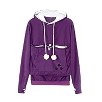 Womens Purple Hoodie Sweatshirt With Big Pockets Carry Pets Plus Size Pullover Shirt Cute Fall Long Sleeve Tops Blouse