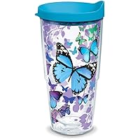 Tervis Blue Endless Butterfly Made in USA Double Walled Insulated Tumbler Travel Cup Keeps Drinks Cold & Hot, 24oz, Classic