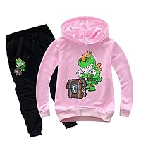 Toddlers Child Dinosaur Pullover Hoodie and Sweatpants Set-Graphic Long Sleeve Hooded Sweatshirts Suite for Boys Girls