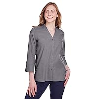 DJ Ladies Crown Stretch Pinpoint Chambray 3/4 Sleeve Blouse L GRAPHITE