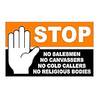 Stop Cold Calling Door Sticker - No Cold Callers - No Religious Groups - No Salesmen - Fully Weatherproof Sign