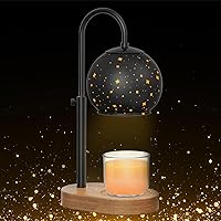 Black Candle Warmer Lamp with Timer&Dimmer，Star Lampshade with Adjustable Height＆Rotatable Pole，Wooden Base for Jar Candles，Wax Melting Electric Warmer Light，Modern Warmer Lantern （1pcs）
