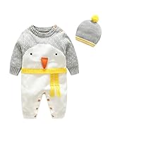Baby Kids Christmas Snowman Clothes Overall Jumpsuit Knit Sweater Romper White with Beanie hat for Boys Girls (6-12 & 12-24)