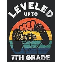 Leveled Up To 7th Grade: College Wide Ruled Composition Notebook Gaming Controller Vintage Sunset Silouhette - Great Back To School Gift Idea for Students, and Gaming Lovers