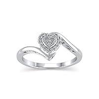 Sterling Silver Diamond Heart Promise Engagement Ring (I3 clarity, J-K color)