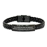 Sarcastic Chef Gifts - Chef Jewelry - I'm A Chef. My Level Of Sarcasm Depends On Your Level Of Stupidity. Braided Leather Bracelet - Mother's Day Unique Gifts for Chefs