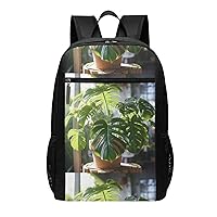 Monstera Deliciosa Banana Palm Print Simple Sports Backpack, Unisex Lightweight Casual Backpack, 17 Inches