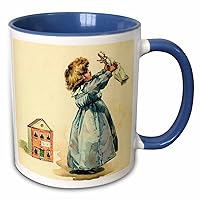 3dRose Florene Childrens Art II - Adorable Girl With Doll n Dollhouse - Mugs (mug_41726_11)