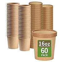 60 Pack 16 oz Paper Soup Containers with Lids, Disposable Ice Cream Pint Containers with Lids, Microwavable Leak Proof for Soup and Ice Cream Storage (60 Cups 60 Lids)
