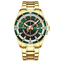 Sport Men's Watch Top Brand Luxury Military Business Fashion Casual Men's Watch Stainless Steel Quartz Men's Watch 8359, Gold Green