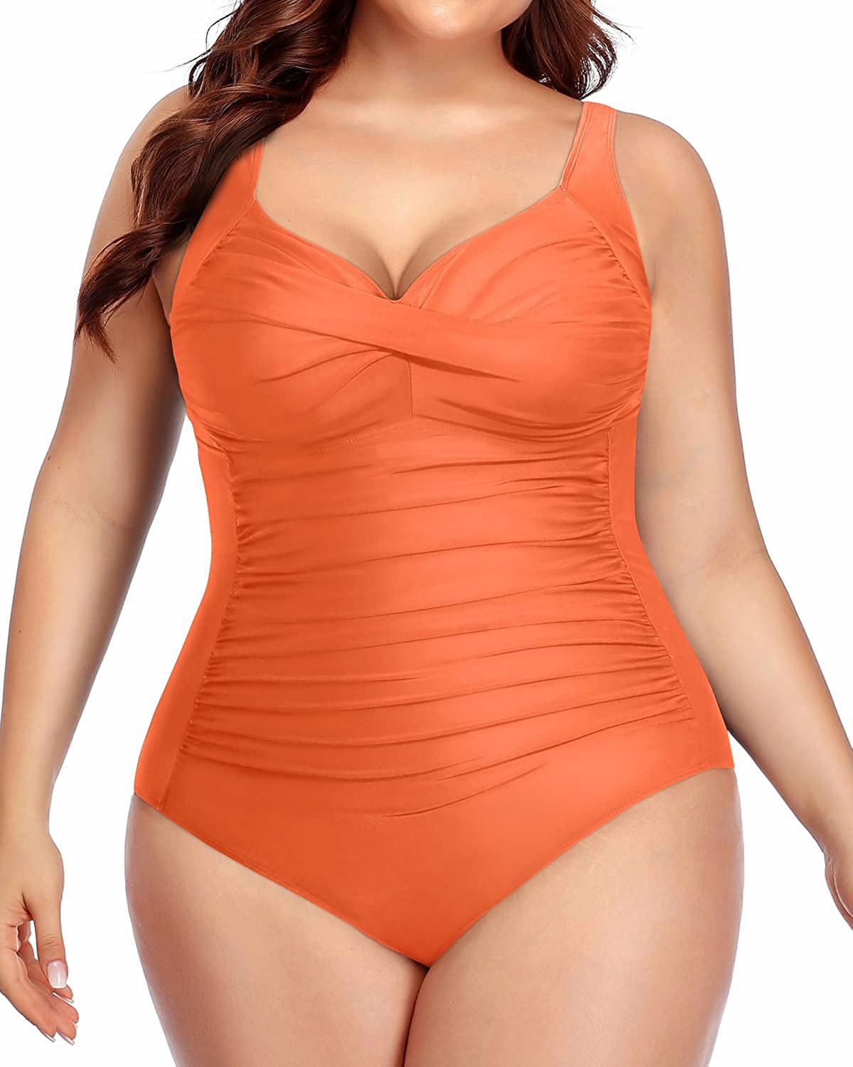 Tummy Control Plus Size Swimwear Twist Front Ruched Bathing Suits for –  Yonique