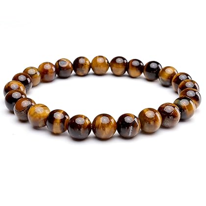 Jovivi 8MM Natural Tigers Eye Gemstone Healing Crystal Power Round Energy Yoga Beads Elastic Stretch Bracelet for Men Women