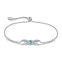 JewelryPalace Dragonfly 4.7ct Genuine Sky Blue Topaz Adjustable Bracelet s for Women, 14k White Gold 925 Sterling Silver Bracelets for Her,Fashion Gemstone Jewelry for Her
