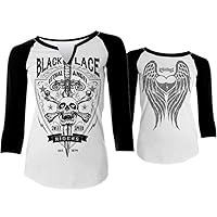 Women's Shirt (Black Lace Riders Baseball Sleeve (Sl))(,), 1 Pack