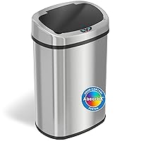 iTouchless SensorCan 13 Gallon Trash Can with Odor Filter, Stainless Steel Oval Automatic Trashcan for Home Office Bedroom Living Room Garage Large Capacity Slim Space-Saving Trash Bin