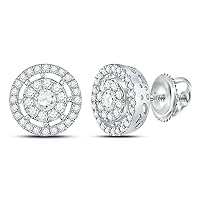 The Diamond Deal 14kt White Gold Womens Round Diamond Cluster Earrings 1 Cttw