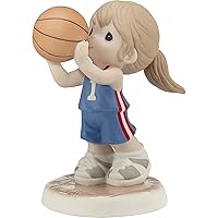 Precious Moments Girl Playing Basketball | Take Your Best Shot Brunette Bisque Porcelain Figurine | Girl Room Decor | Gift | Hand-Painted