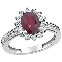 PIERA 14K White Gold Diamond Floral Halo Natural Quality Ruby Engagement Ring Oval 8x6mm, size 5-10
