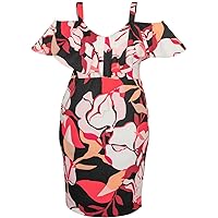 RACHEL Rachel Roy Womens Plus Marcella Cold Shoulder Floral Midi Dress Red 18W