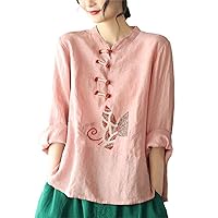 Vintage Embroidery Shirts Women Long Sleeves Casual Tops Chinese Cheongsam Button Cotton Zen Tea Tops