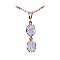 Beautiful Jewellery Company BJC® Solid 9ct Rose Gold Cultured Opal Double Drop Oval Gemstone Pendant 3.00ct & 9ct Rose Gold Curb Necklace Chain