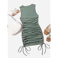 Dresses for Women - Ruched Drawstring Side Bodycon Dress (Color : Mint Green, Size : X-Small)
