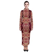 CowCow Womens Long Sleeve Dress Oriental Damask Arabesque Floral Aztec African Print Sexy Turtleneck Maxi Dress